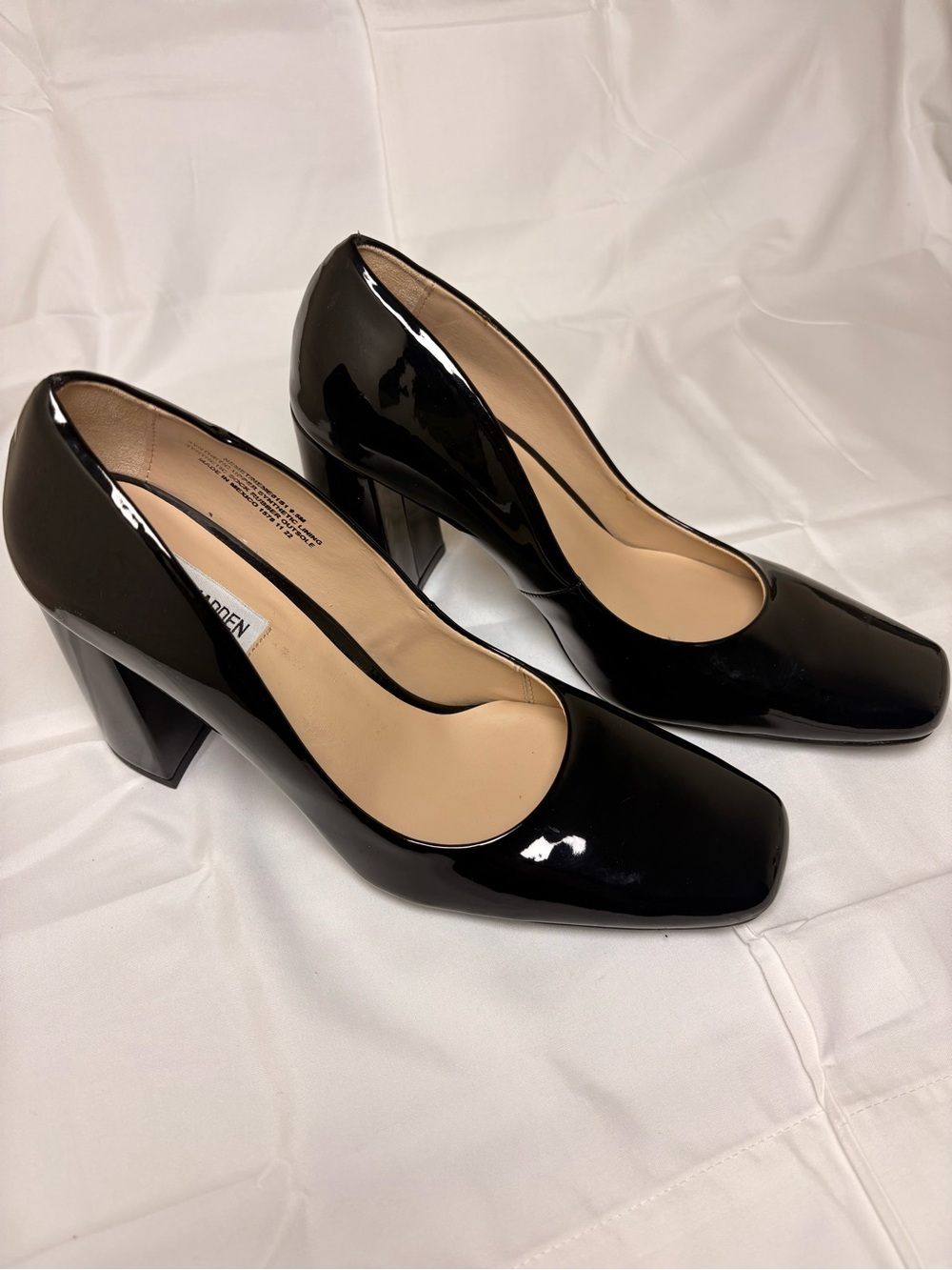 Steve Madden Black Patent Square Toe Block Heels